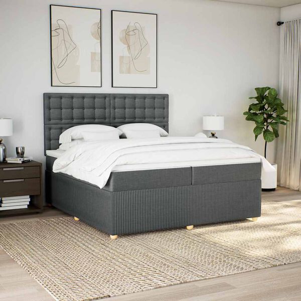 vidaXL Sommier &agrave; lattes de lit avec matelas Gris fonc&eacute; 200x200cm Tissu
