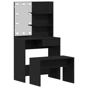 vidaXL Ensemble de table de maquillage LED 2 pc Ch&ecirc;ne noir