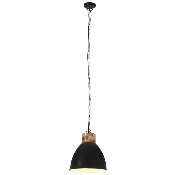 vidaXL Lampe suspendue industrielle Noir Fer et bois solide 46 cm E27