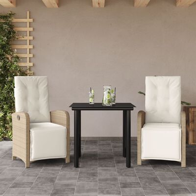 vidaXL Ensemble de bistro 3 pcs avec coussins beige résine tressée