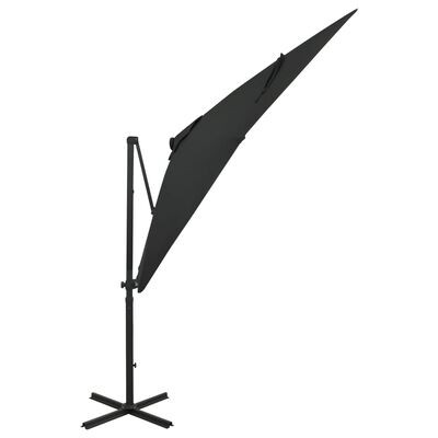 vidaXL Parasol déporté avec mât et lumières LED Noir 250 cm