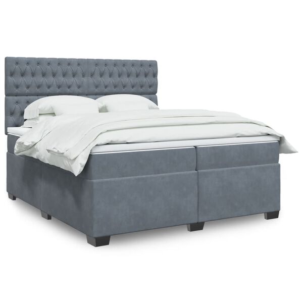 vidaXL Sommier &agrave; lattes de lit et matelas Gris fonc&eacute; 200x200cm Velours