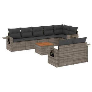 vidaXL Salon de jardin 9 pcs avec coussins gris r&eacute;sine tress&eacute;e