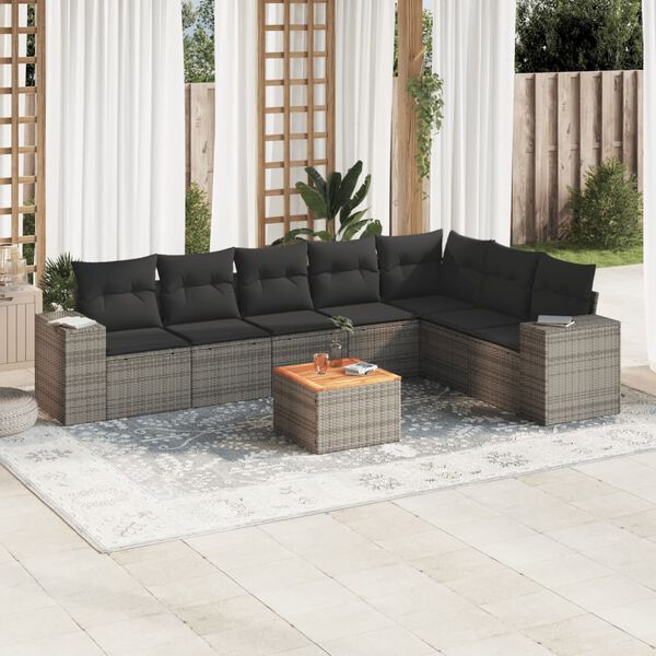vidaXL Salon de jardin 8 pcs avec coussins gris r&eacute;sine tress&eacute;e