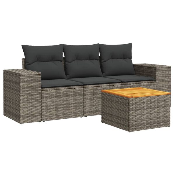 vidaXL Salon de jardin 4 pcs avec coussins gris r&eacute;sine tress&eacute;e