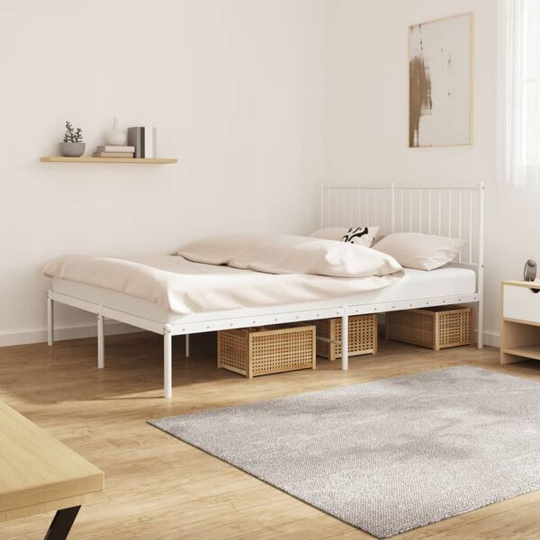 vidaXL Cadre de lit m&eacute;tal sans matelas et t&ecirc;te de lit blanc 140x190 cm