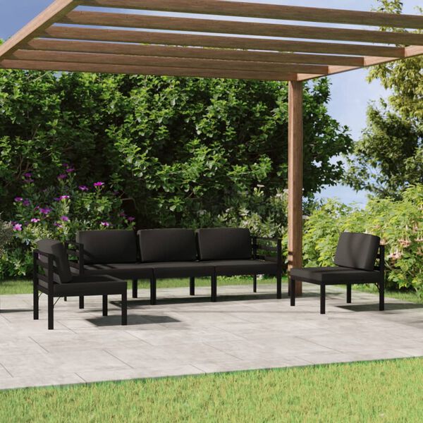 vidaXL Salon de jardin 5 pcs avec coussins Aluminium Anthracite