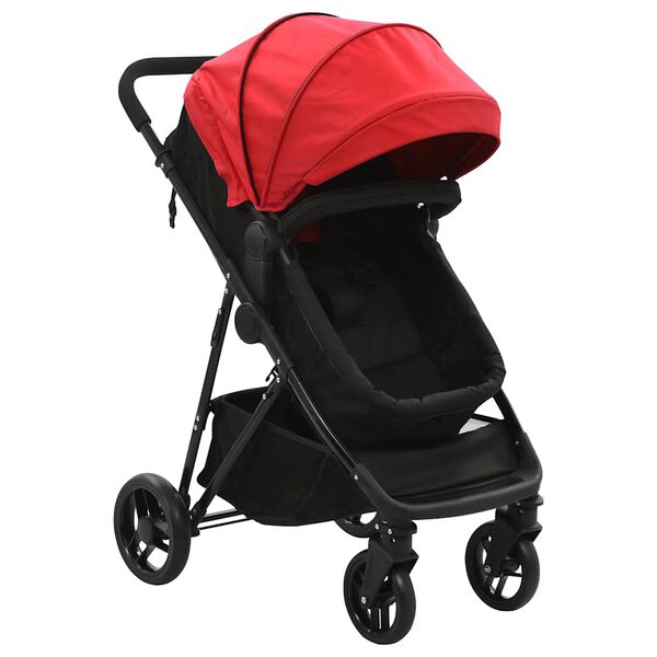 vidaXL Poussette/Landau b&eacute;b&eacute; 2-en-1 Rouge et noir Acier
