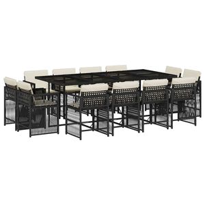 vidaXL Ensemble &agrave; manger de jardin 13 pcs coussins noir r&eacute;sine tress&eacute;e