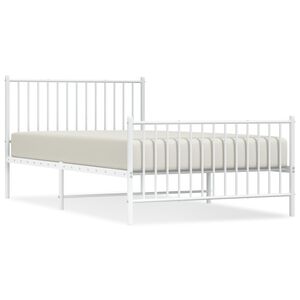 vidaXL Cadre de lit m&eacute;tal sans matelas et pied de lit blanc 107x203 cm