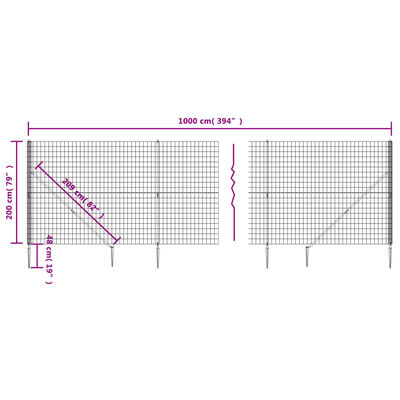 vidaXL Clôture en treillis métallique et piquet d'ancrage vert 2x10m