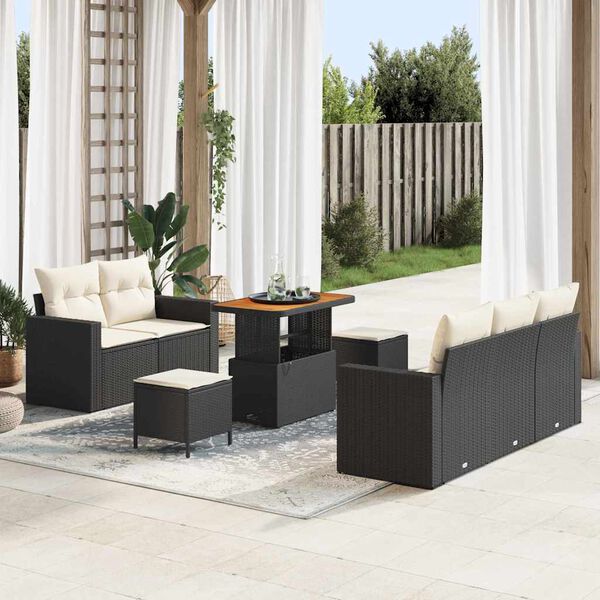 vidaXL Ensemble de canap&eacute; de jardin 8 pcs Noir et Cr&egrave;me polyrotin