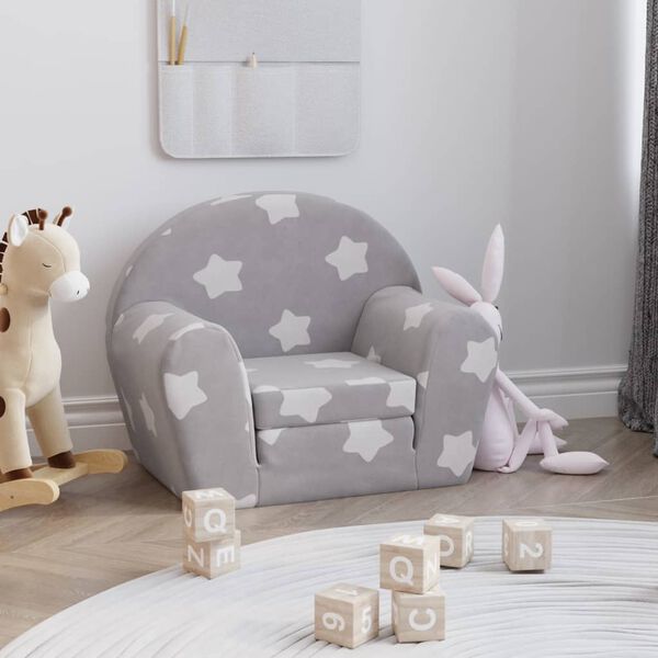 vidaXL Canap&eacute;-lit pour enfants Gris clair avec &eacute;toiles Peluche douce