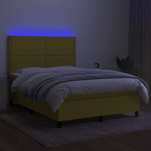 vidaXL Sommier &agrave; lattes de lit et matelas et LED Vert 140x200 cm Tissu