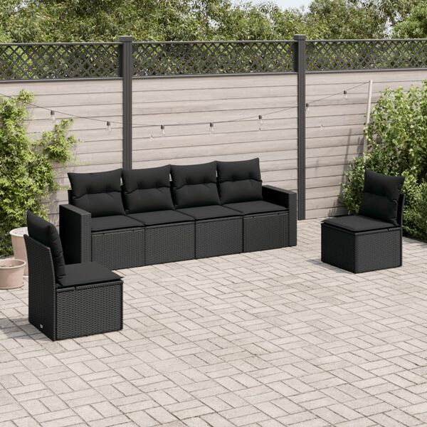 vidaXL Salon de jardin 6 pcs avec coussins noir r&eacute;sine tress&eacute;e