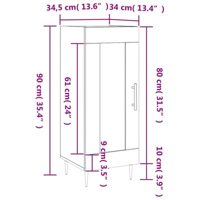 vidaXL Buffet Sonoma gris 34,5x34x90 cm Bois d'ingénierie