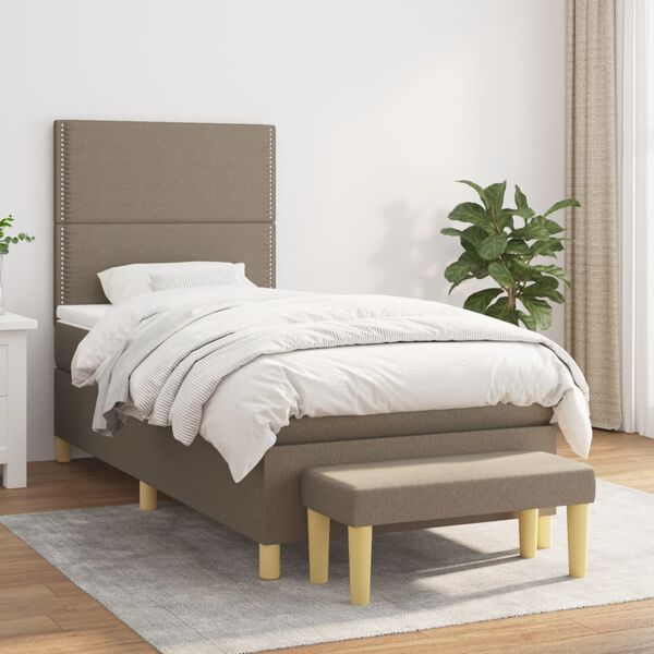 vidaXL Sommier &agrave; lattes de lit avec matelas Taupe 100x200 cm Tissu