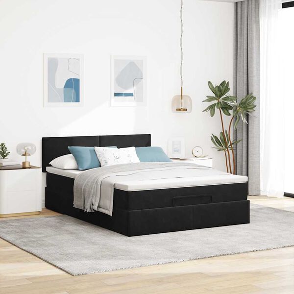 vidaXL Cadre de lit ottoman avec matelas noir 140x190 cm velours