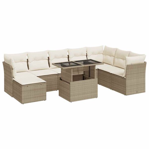 vidaXL Salon de jardin avec coussins 9 pcs beige r&eacute;sine tress&eacute;e