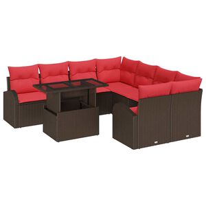 vidaXL Ensemble de canap&eacute; de jardin 9 pcs Marron polyrotin