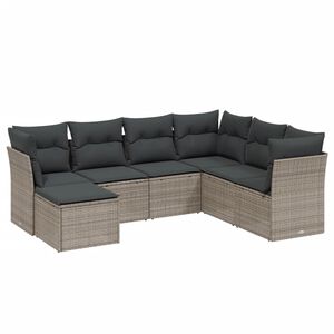 vidaXL Salon de jardin avec coussins 7 pcs gris clair r&eacute;sine tress&eacute;e