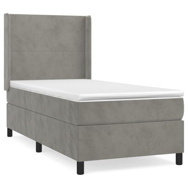 vidaXL Sommier &agrave; lattes de lit et matelas Gris clair 90x200 cm Velours