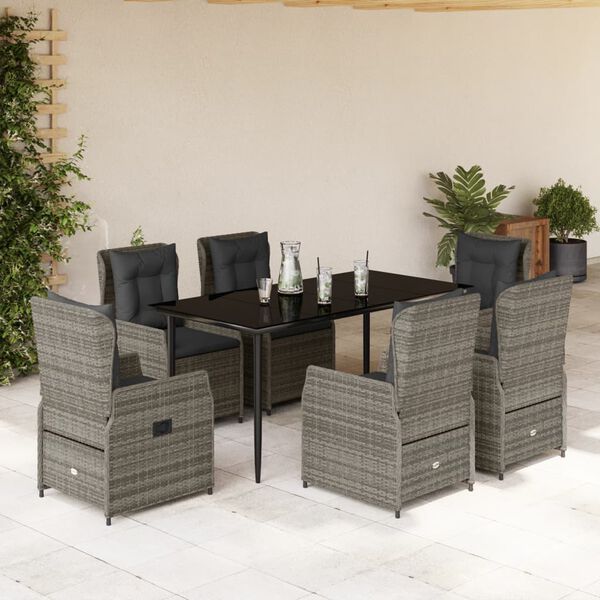 vidaXL Ensemble &agrave; manger de jardin et coussins 7 pcs gris rotin