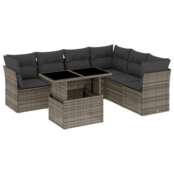 vidaXL Salon de jardin avec coussins 7 pcs gris r&eacute;sine tress&eacute;e