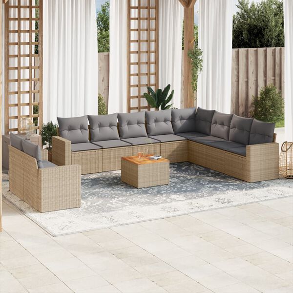 vidaXL Salon de jardin et coussins 11 pcs m&eacute;lange beige r&eacute;sine tress&eacute;e