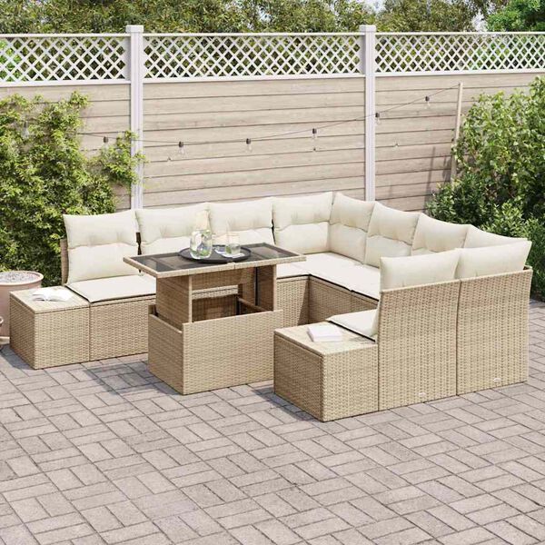 vidaXL Ensemble de canap&eacute; de jardin 9 pcs Beige et cr&egrave;me polyrotin