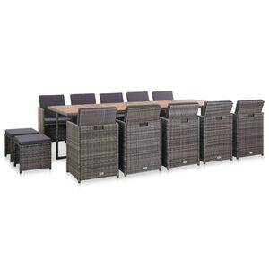 vidaXL Ensemble &agrave; manger d'ext&eacute;rieur 15 pcs coussins rotin Anthracite