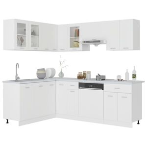 vidaXL Ensemble de 11 meubles de cuisine "Lyon" en bois d'ing&eacute;nierie blanc