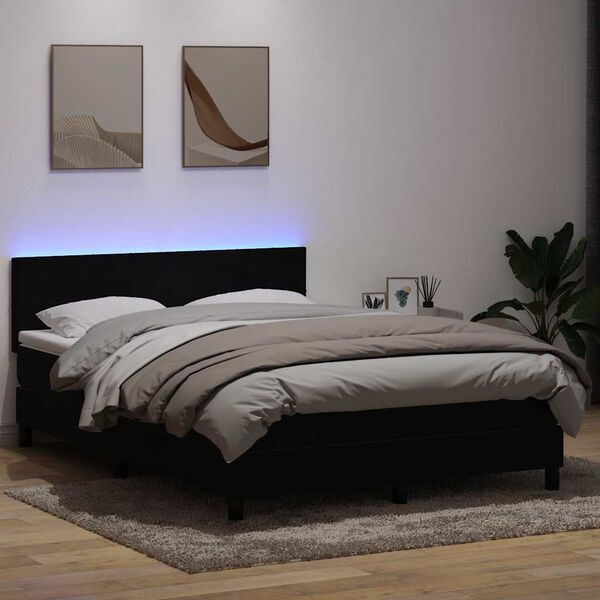 vidaXL Sommier &agrave; lattes de lit avec matelas et LED noir 140x210 cm velours