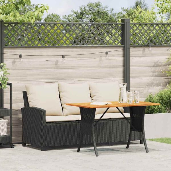 vidaXL Canapé de jardin 3 places coussins et table noir résine tressée