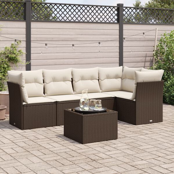 vidaXL Salon de jardin avec coussins 6 pcs marron r&eacute;sine tress&eacute;e