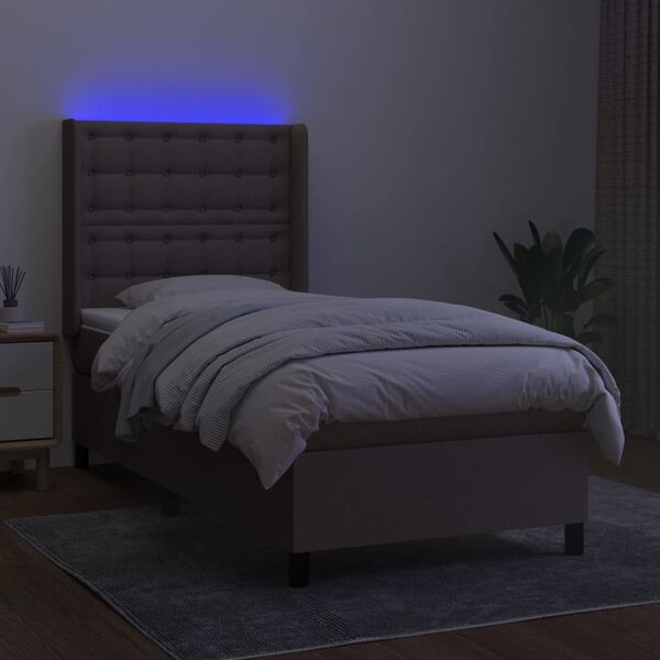 vidaXL Sommier &agrave; lattes de lit matelas et LED Taupe 90x200 cm Tissu