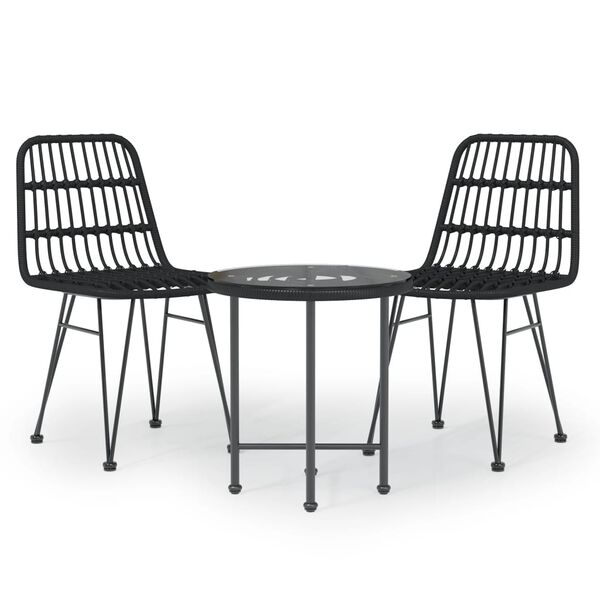 vidaXL Ensemble &agrave; manger de jardin 3 pcs Noir R&eacute;sine tress&eacute;e