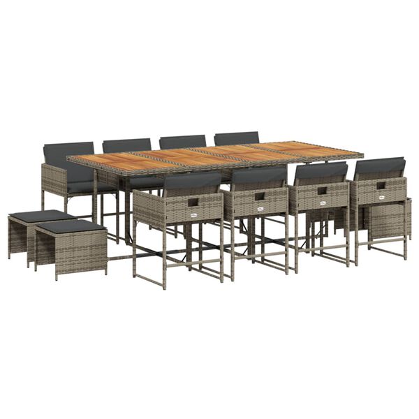 vidaXL Ensemble &agrave; manger de jardin coussins 13 pcs gris r&eacute;sine tress&eacute;e