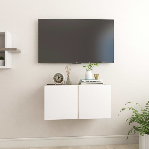 vidaXL Meuble TV suspendu Blanc et ch&ecirc;ne sonoma 60x30x30 cm