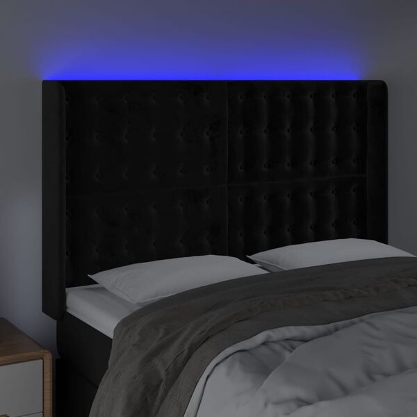 vidaXL T&ecirc;te de lit &agrave; LED Noir 147x16x118/128 cm Velours