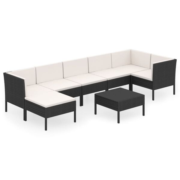 vidaXL Salon de jardin 8 pcs avec coussins r&eacute;sine tress&eacute;e noir