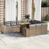 vidaXL Salon de jardin avec coussins 10pcs beige résine tressée acacia