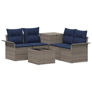 vidaXL Ensemble de Canap&eacute;s 6 pc 4-Nombre de places Gris et bleu marine