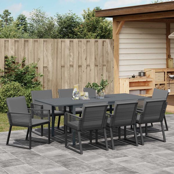 vidaXL Ensemble de salle &agrave; manger pour jardin 9 pcs Noir polyrotin
