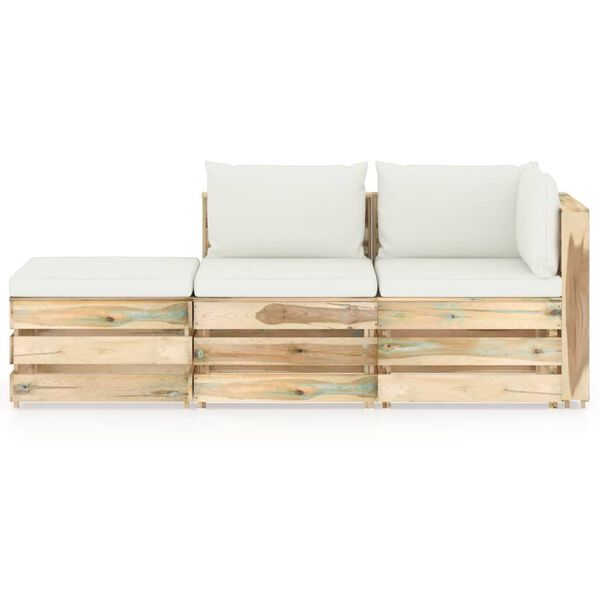 vidaXL Salon de jardin 3 pcs avec coussins vert bois impr&eacute;gn&eacute;