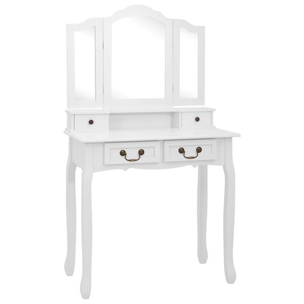 vidaXL Ensemble de coiffeuse avec tabouret Blanc 80x69x141cm Paulownia