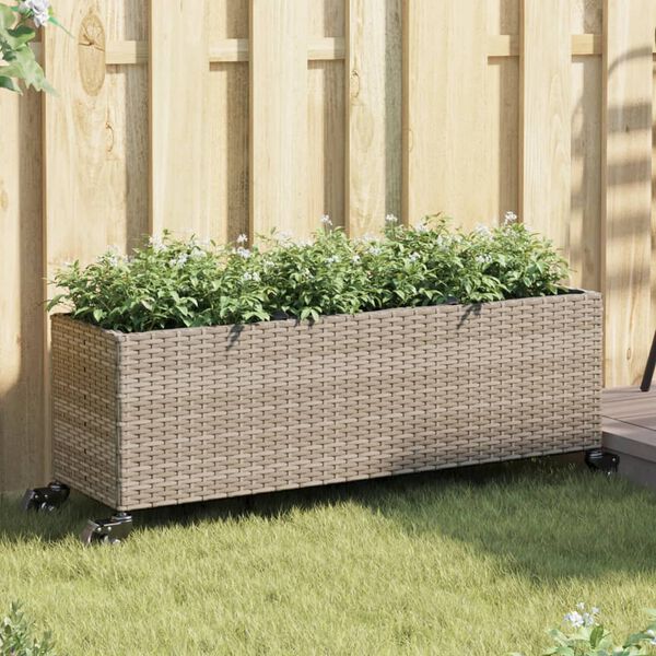 vidaXL Jardini&egrave;res et roulettes 2 pcs gris 107x32x38 cm r&eacute;sine tress&eacute;e