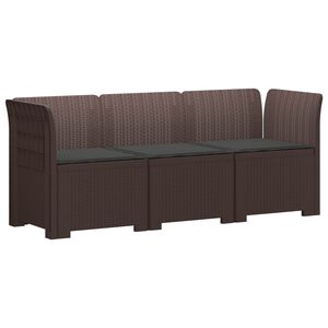 vidaXL Canap&eacute; de jardin 3 places avec coussins look rattan PP Marron