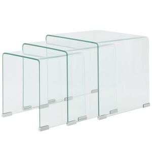 vidaXL Ensemble de tables gigognes 3 Pi&egrave;ces Verre tremp&eacute; Transparent