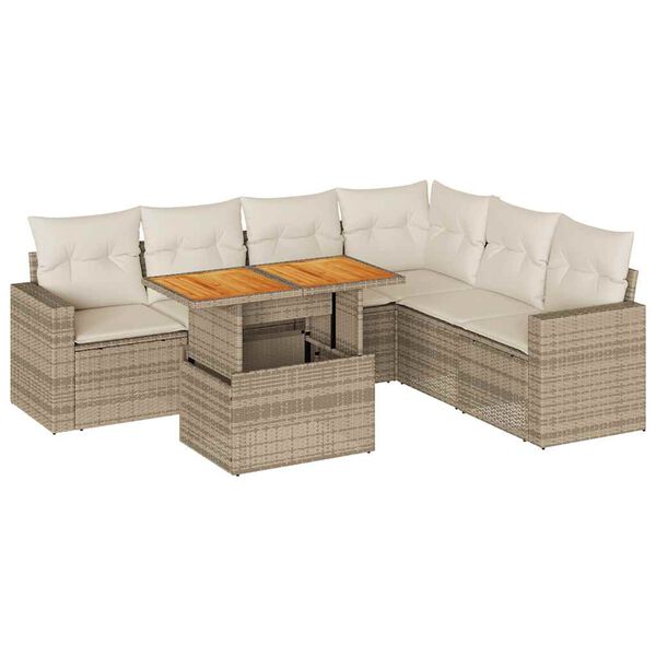 vidaXL Salon de jardin avec coussins 7 pcs beige résine tressée